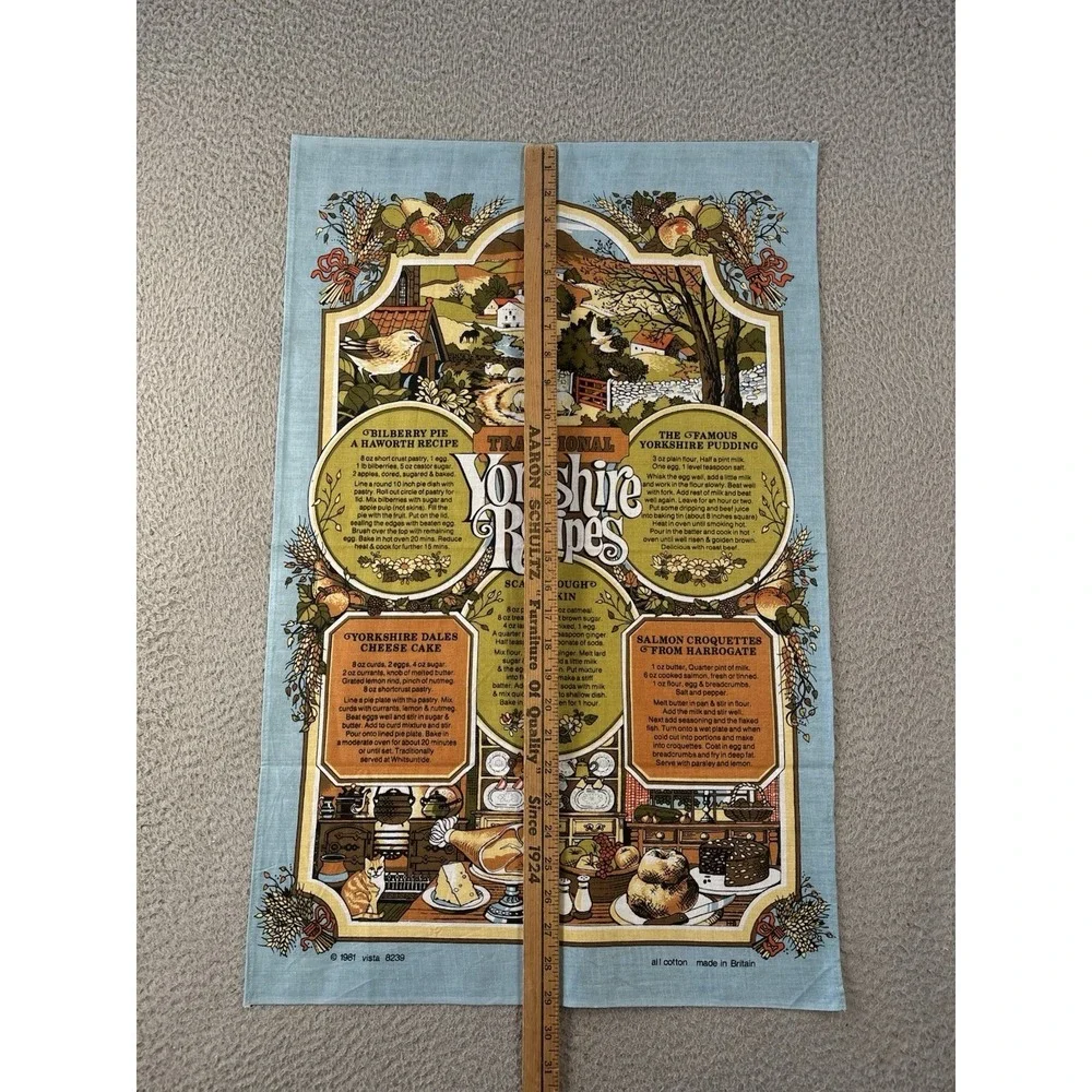 Vintage Traditional Yorkshire Recipes Tea Towel 1981 Made in Britain by Vista